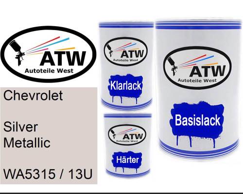 Chevrolet, Silver Metallic, WA5315 / 13U: 500ml Lackdose + 500ml Klarlack + 250ml Härter - Set, von ATW Autoteile West.